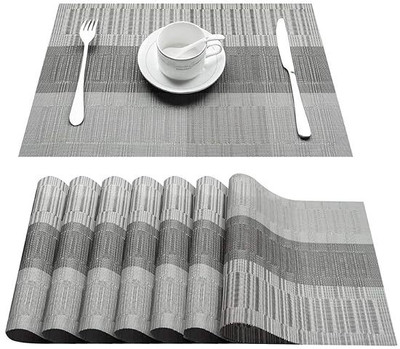 DANSR Rectangular Pack of 8 Table Placemat(Grey, Polyester)