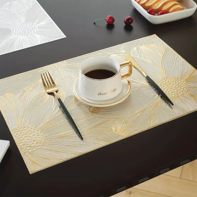 DPA Collection Rectangular Pack of 2 Table Placemat(Gold, PVC)