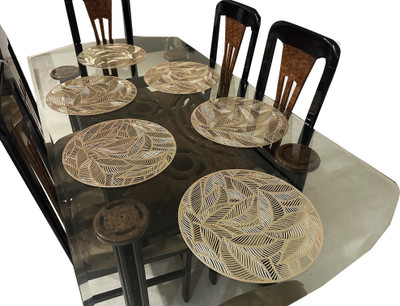 LaVichitra Round Pack of 6 Table Placemat(Gold, PVC)