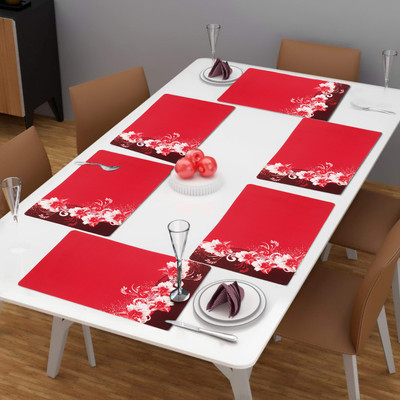 LooMantha Rectangular Pack of 6 Table Placemat(Red, PVC)