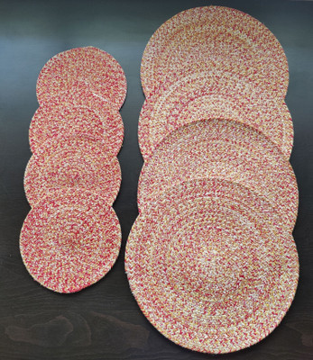 BulkySanta Round Pack of 8 Table Placemat(Red, Yellow, Cotton)