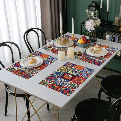 PRAKARTIK Rectangular Pack of 4 Table Placemat(Yellow, Red, Blue, Cotton)