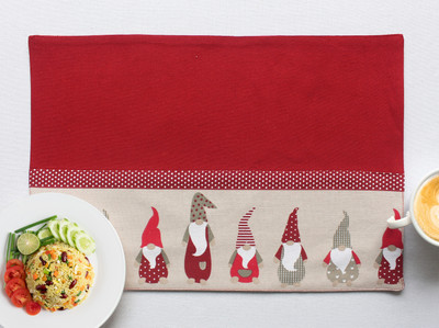 AIRWILL Rectangular Pack of 4 Table Placemat(Red, Beige, Cotton)