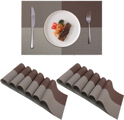 KitchEase Rectangular Pack of 12 Table Placemat(Brown, Beige, Multicolor, PVC)
