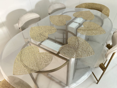 LaVichitra Ellipse Pack of 6 Table Placemat(Gold, PVC)