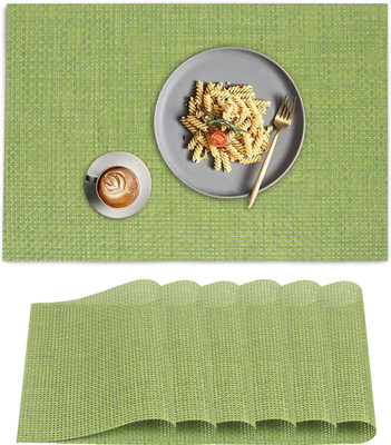 Dakshya Industries Rectangular Pack of 6 Table Placemat(Dark Green, PVC)