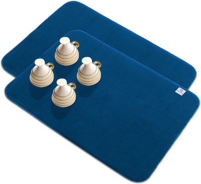 Heart Home Rectangular Pack of 2 Table Placemat(Blue, Microfibre)