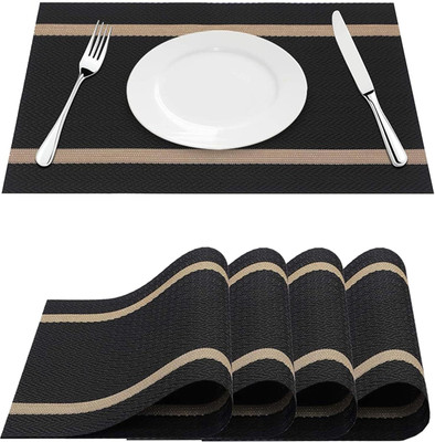 infinitepiinitiatives Rectangular Pack of 4 Table Placemat(Black, PVC)