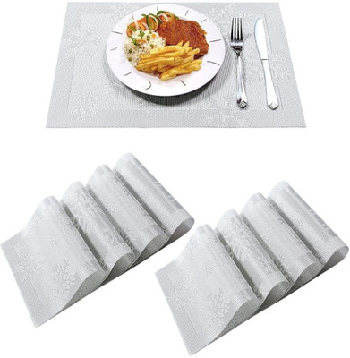 KitchEase Rectangular Pack of 8 Table Placemat(White, Grey, Silver, PVC)