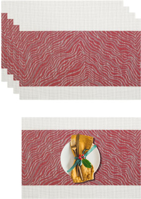 Daidokoro Rectangular Pack of 4 Table Placemat(Red, Beige, PVC)