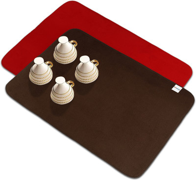 HOMESTIC Rectangular Pack of 2 Table Placemat(Red, Brown, Microfibre)