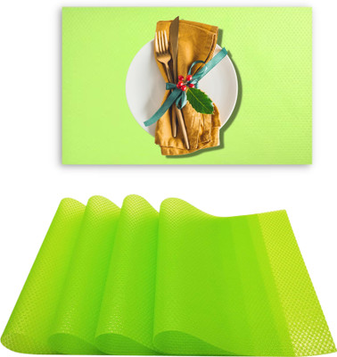 Lellow Rectangular Pack of 4 Table Placemat(Light Green, PVC)