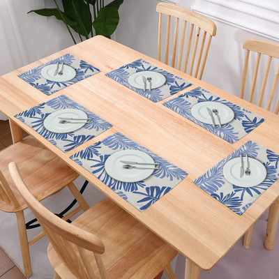KUBER INDUSTRIES Rectangular Pack of 6 Table Placemat(White, Blue, Polyester)