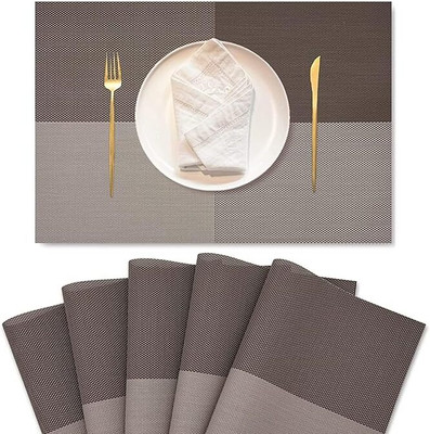 Glitzn Rectangular Pack of 6 Table Placemat(Grey, Brown, PVC)