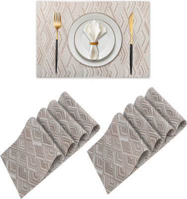 KitchEase Rectangular Pack of 8 Table Placemat(Brown, White, PVC)