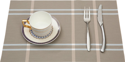 HS WORLD Rectangular Pack of 1 Table Placemat(Beige, PVC)