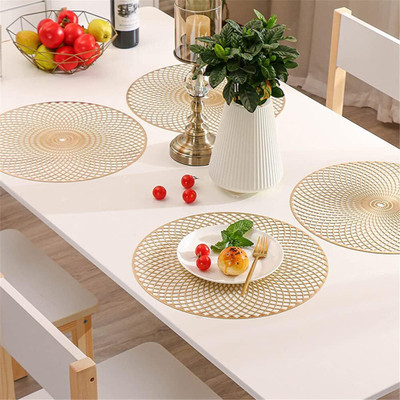 Dakshya Industries Round Pack of 4 Table Placemat(Gold, PVC)