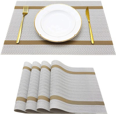 YELONA Rectangular Pack of 4 Table Placemat(Beige, Gold, PVC)