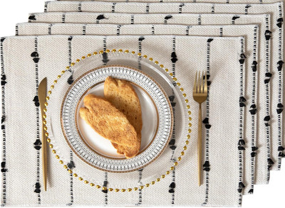ALSTONIA Rectangular Pack of 4 Table Placemat(Black, White, Cotton)