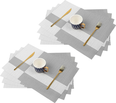 HomeHunt Rectangular Pack of 8 Table Placemat(Grey, White, PVC)