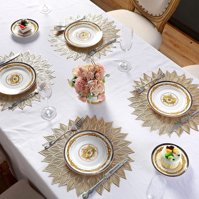 Clothloom Round Pack of 4 Table Placemat(Gold, PVC)