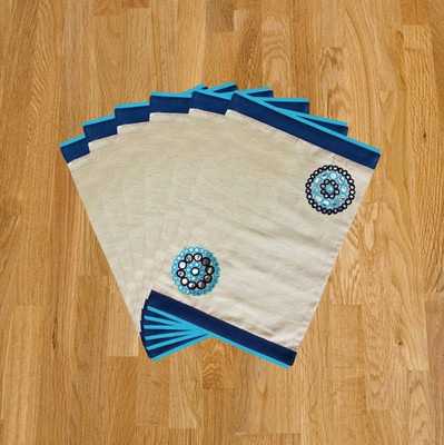 Dekor World Rectangular Pack of 6 Table Placemat(Blue, Cotton)