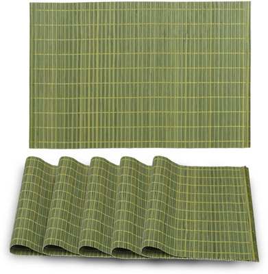 HOKiPO Rectangular Pack of 6 Table Placemat(Green, Natural Bamboo)