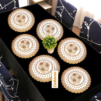 Clothloom Round Pack of 6 Table Placemat(Gold, PVC)
