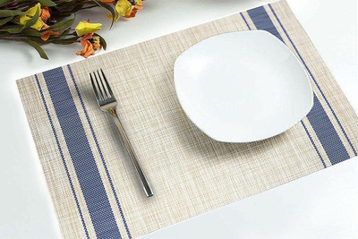 Rexmon Rectangular Pack of 6 Table Placemat(White, Blue, PVC)
