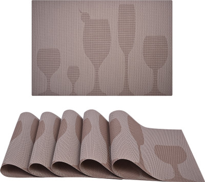 Atags Rectangular Pack of 6 Table Placemat(Brown, PVC)