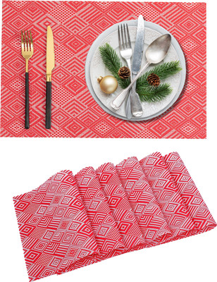 UniKart Rectangular Pack of 6 Table Placemat(Red, White, PVC)