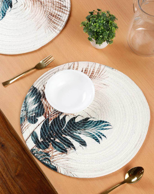 MGD Round Pack of 1 Table Placemat(White, Blue, Jute)