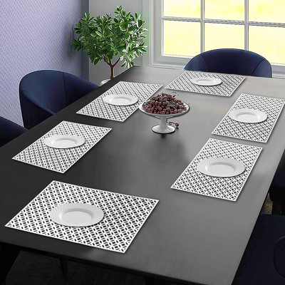 Dakshya Industries Rectangular Pack of 6 Table Placemat(Silver, PVC)