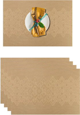 YELONA Rectangular Pack of 4 Table Placemat(Gold, PVC)
