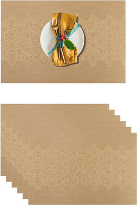 KitchEase Rectangular Pack of 6 Table Placemat(Gold, PVC)