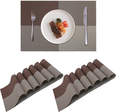 YELONA Rectangular Pack of 12 Table Placemat(Brown, Beige, Multicolor, PVC)