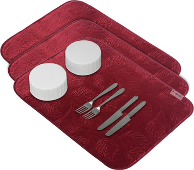 HOMESTIC Rectangular Pack of 3 Table Placemat(Maroon, Microfibre)