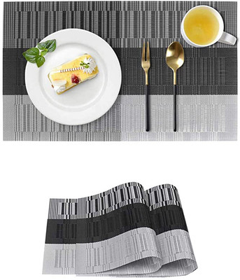 HomeHunt Rectangular Pack of 2 Table Placemat(Grey, Black, PVC)