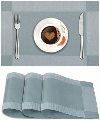 HOKiPO Rectangular Pack of 4 Table Placemat(Grey, PVC)