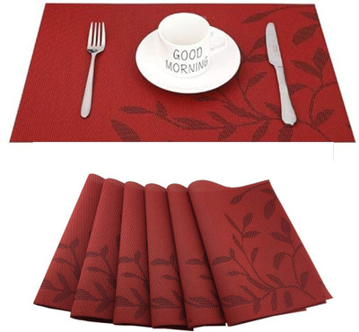 Naidev Rectangular Pack of 6 Table Placemat(Red, Polyester)
