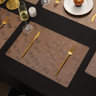 HOKiPO Rectangular Pack of 6 Table Placemat(Brown, Plastic)