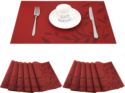 Naidev Rectangular Pack of 12 Table Placemat(Red, Polyester)