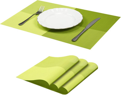 Lellow Rectangular Pack of 3 Table Placemat(Dark Green, Light Green, PVC)
