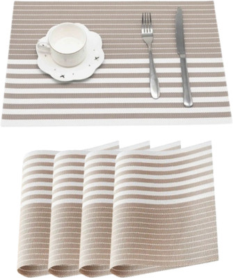 Naidev Rectangular Pack of 4 Table Placemat(Gold, Polyester)