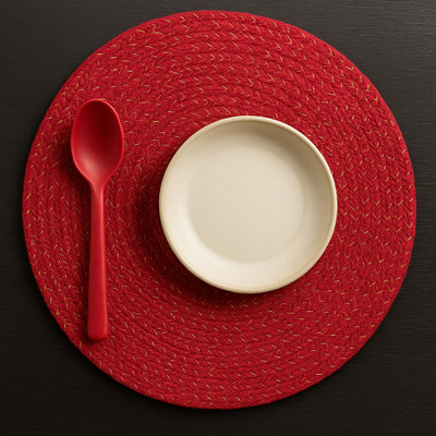 MGV Round Pack of 1 Table Placemat(Red, Cotton)