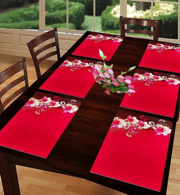 REVEXO Rectangular Pack of 6 Table Placemat(Red, PVC)