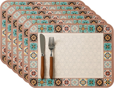 YELONA Rectangular Pack of 6 Table Placemat(Beige, Multicolor, Leather)