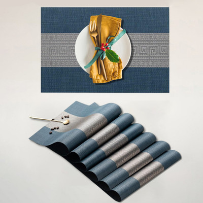 YELONA Rectangular Pack of 6 Table Placemat(Blue, Grey, PVC)
