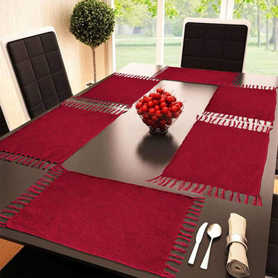 The Home Talk Rectangular Pack of 6 Table Placemat(Maroon, Cotton)