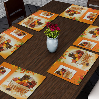 SANRAKSSHAN Rectangular Pack of 6 Table Placemat(Yellow, White, PVC)